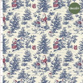 Navy Blue Red French Style Christmas Toile Patterned Digital Printed Fabric